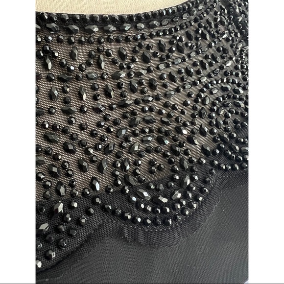 Cache Black Fitted Dress With Rhinestones Around the Top and Cap Sleeves - Picture 5 of 5
